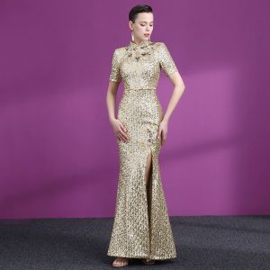 金色顯瘦媽媽禮服