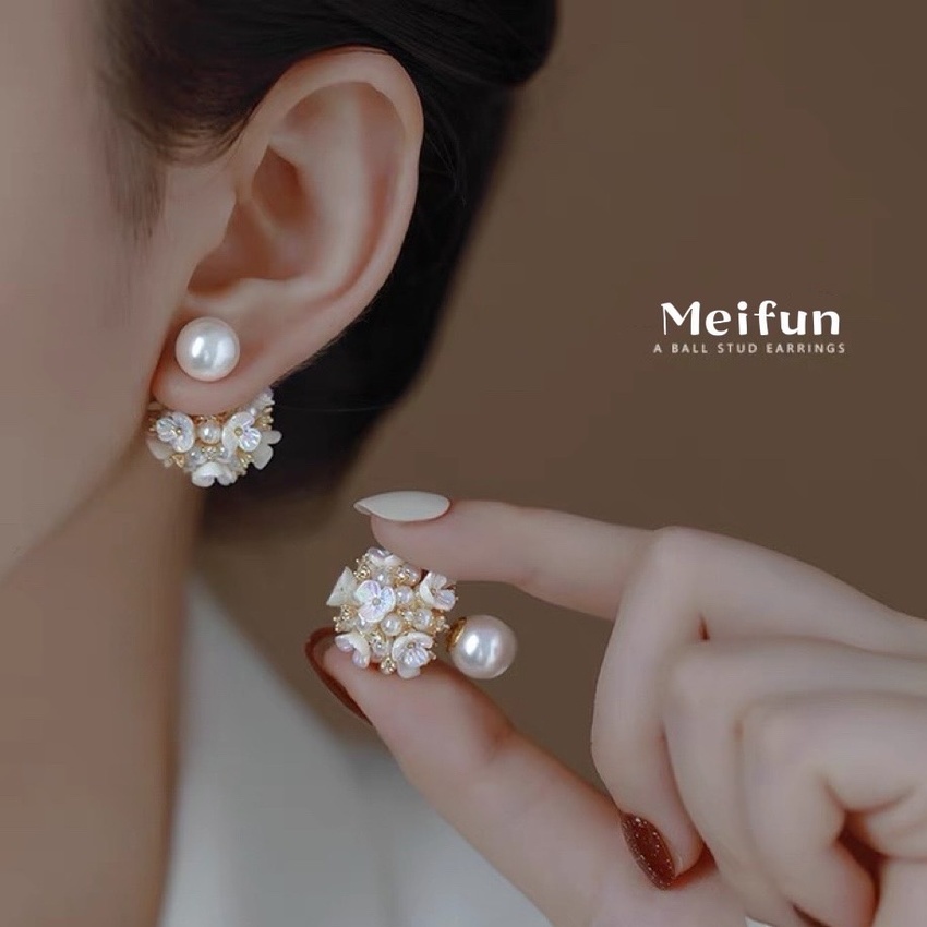 蝦皮耳環推薦：Meifun 滿天芯花球珍珠耳環