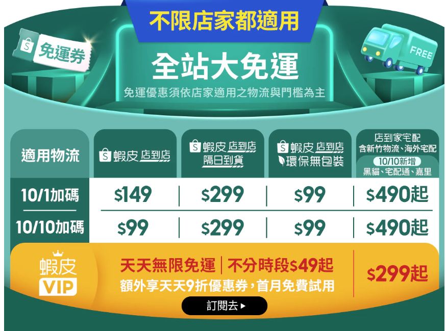 10月全站大免運